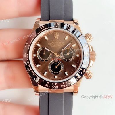 JH Factory Rolex Daytona 4130 Rose Gold Black Rubber Oysterflex Band Watch
